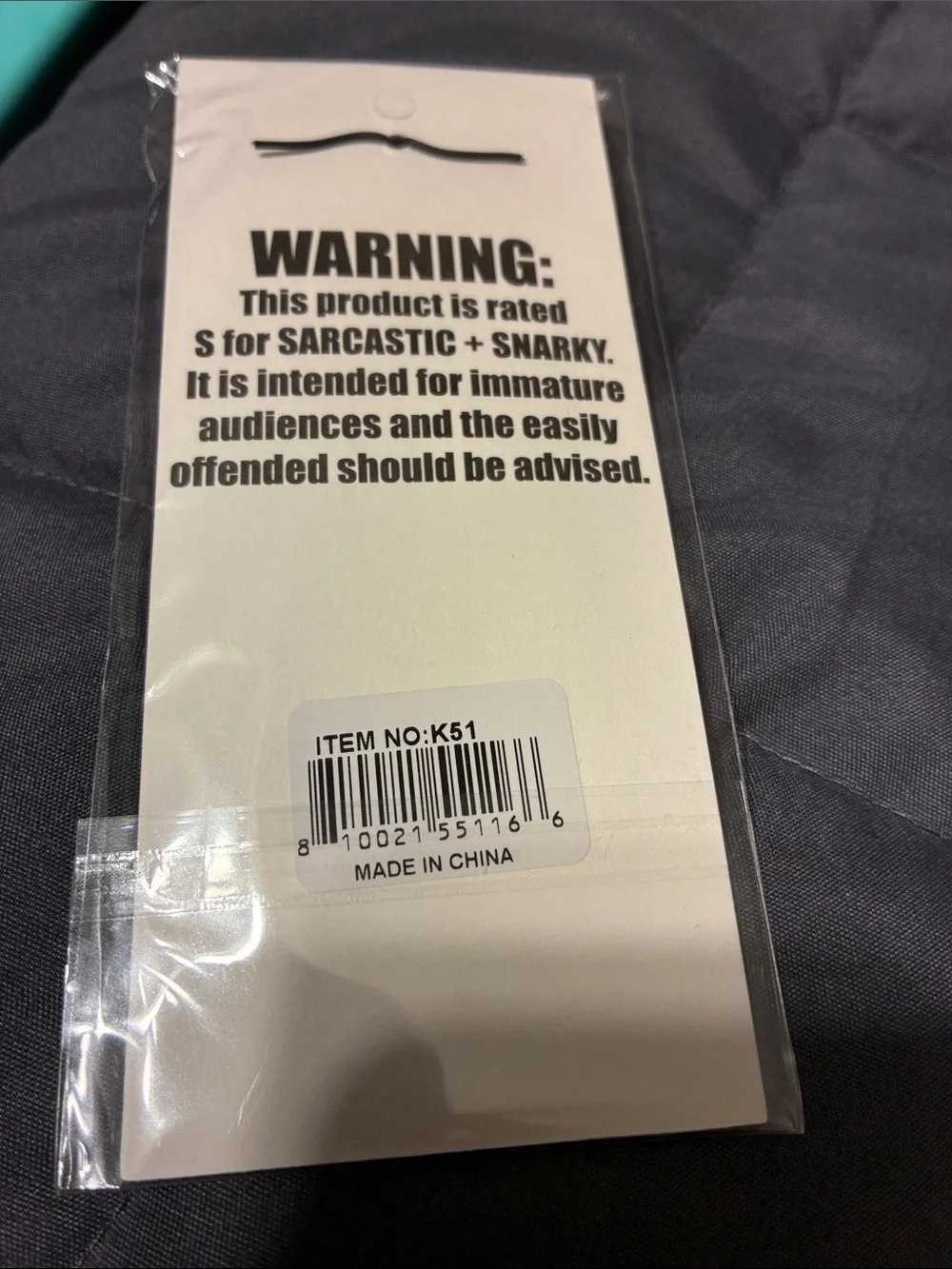 Black Novelty Keychain with Humorous Quote - NEW Sealed Packaging